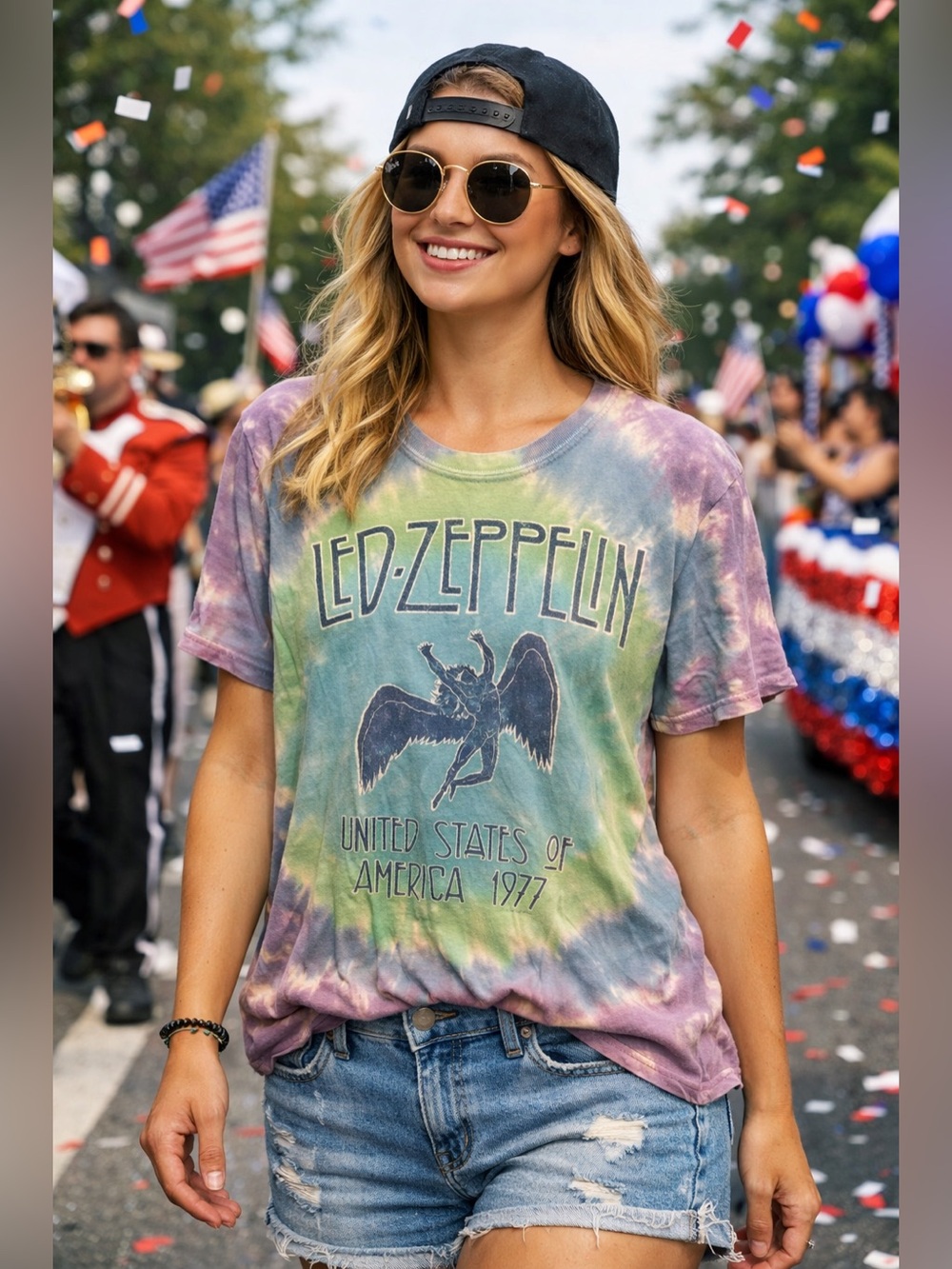 Tie-Dye Graphic Tee - Pastel Blue, Green & Purple